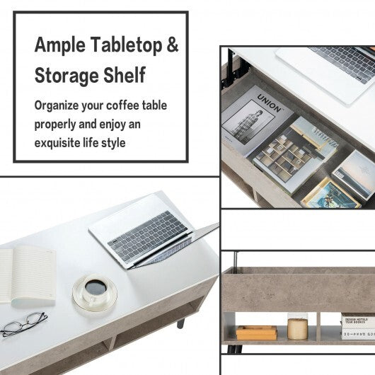 31.5 Inch Lift-Top Coffee Table with Hidden Storage and 2 Open Shelves-Natural W2B
