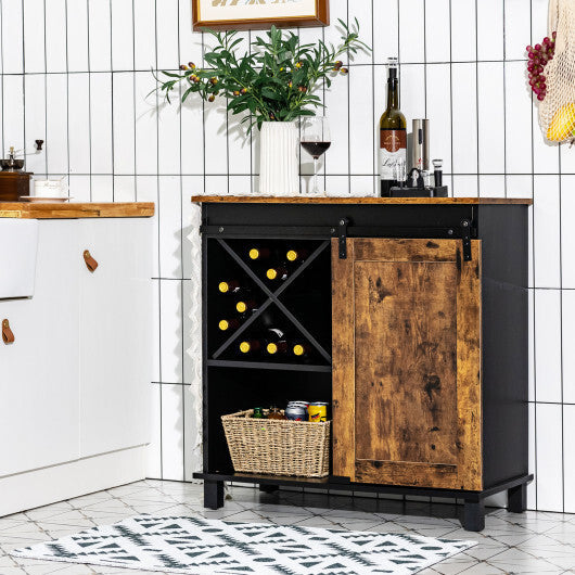 Industrial Storage Cabinet with Sliding Barn Door-Rustic Brown W2B