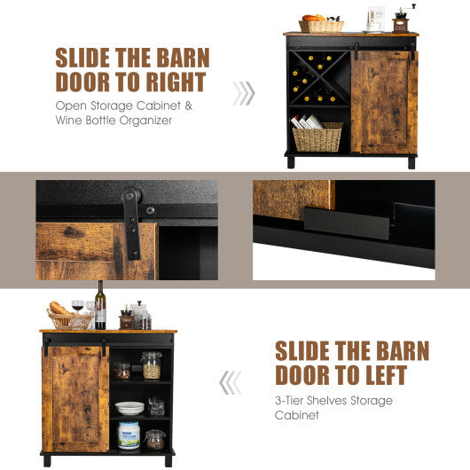 Industrial Storage Cabinet with Sliding Barn Door-Rustic Brown