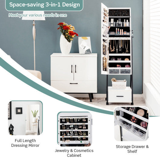 Jewelry Cabinet with Full Length Mirror-White W2B