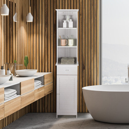 Bathroom Tall Freestanding Storage Cabinet with Open Shelves and Drawer-White W2B