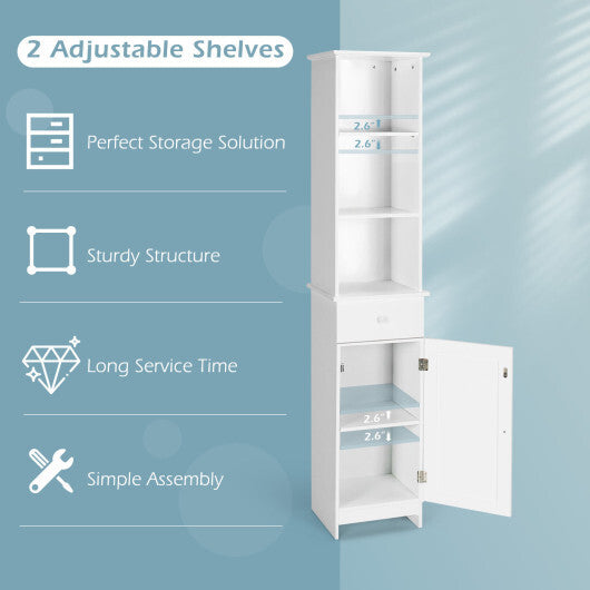 Bathroom Tall Freestanding Storage Cabinet with Open Shelves and Drawer-White W2B
