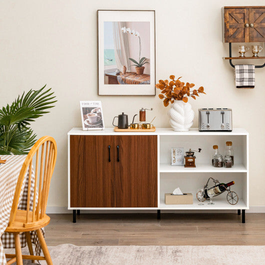 Modern Buffet Sideboard with 2 Doors and Open Compartments-Walnut W2B