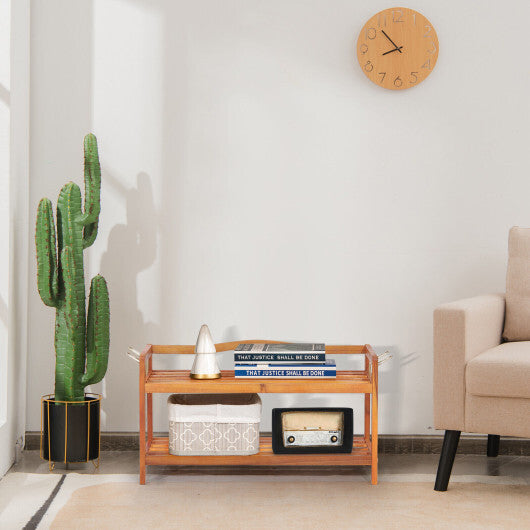 5-Tier Acacia Wood Shoe Rack with Side Metal Hooks W2B