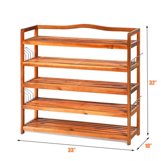 5-Tier Wood Large Shoe Rack Holds up 12-18 Pairs W2B
