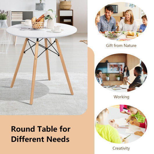 Round Modern Dining Table with Solid Wooden Leg-White W2B