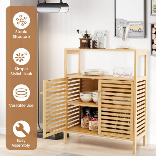 Bamboo Bathroom Floor Storage Cabinet with Shutter Doors-Natural W2B
