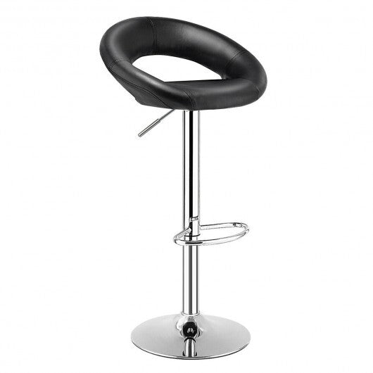 Height Adjustable Bar Stools Set of 2 with Hollow Back and Footrest-White W2B