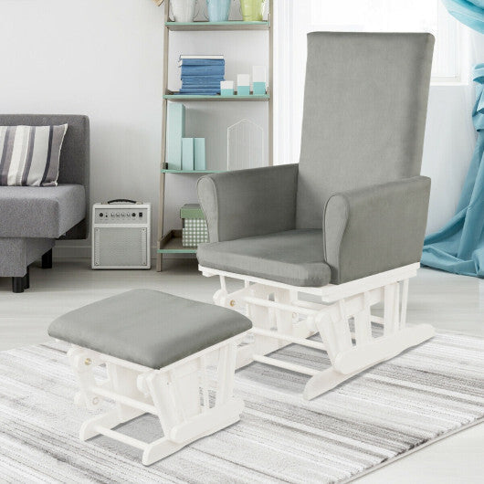 Baby Nursery Relax Rocker Rocking Chair Glider and Ottoman Cushion Set-Gray W2B