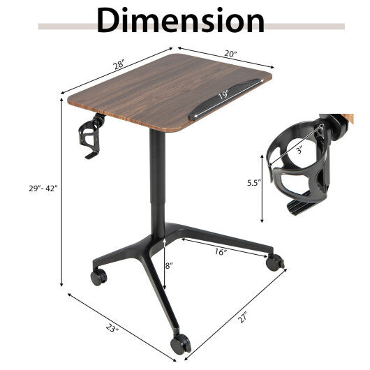 Pneumatic Standing Desk with Anti-fall Baffle and Cup Holder W2B