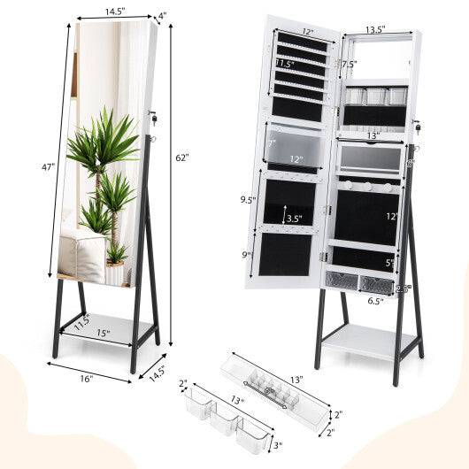Freestanding Jewelry Cabinet with Full-Length Mirror-Rustic Brown W2B