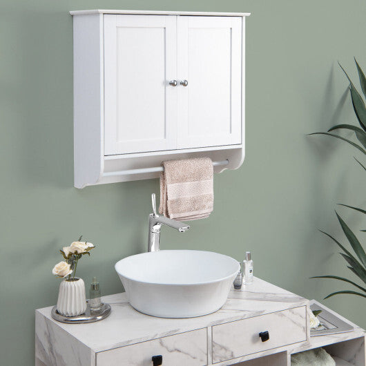 Wall Mounted Bathroom Storage Medicine Cabinet with Towel Bar-Brown W2B
