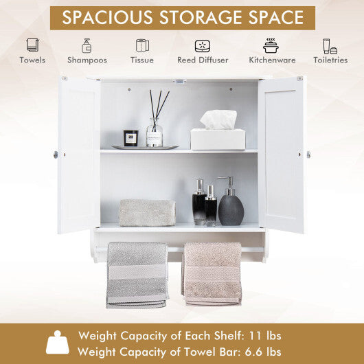Wall Mounted Bathroom Storage Medicine Cabinet with Towel Bar-Brown W2B
