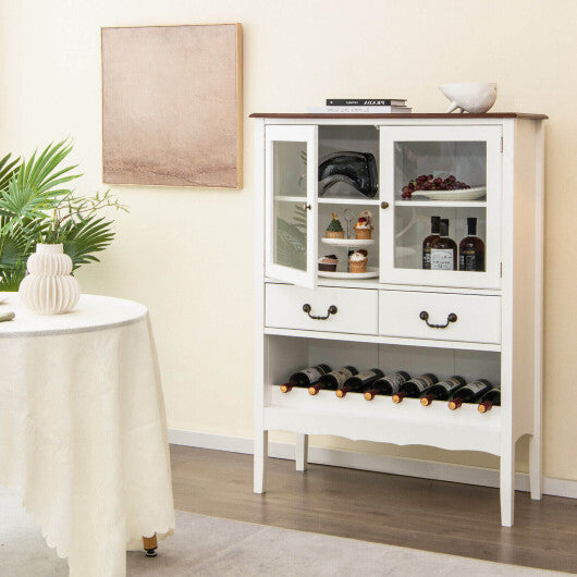 Sideboard Buffet Cabinet with 2 Tempered Glass Doors-White W2B