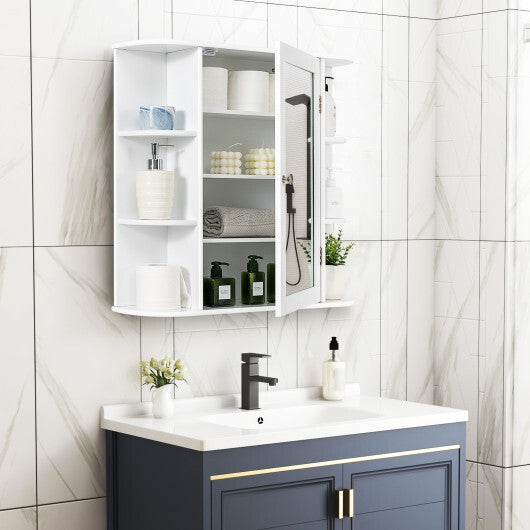 Multipurpose Mount Wall Mirror Bathroom Storage Cabinet-White