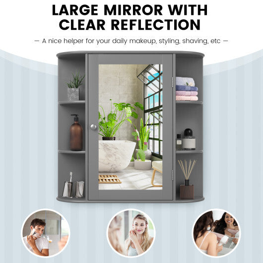 Multipurpose Mount Wall Mirror Bathroom Storage Cabinet-White