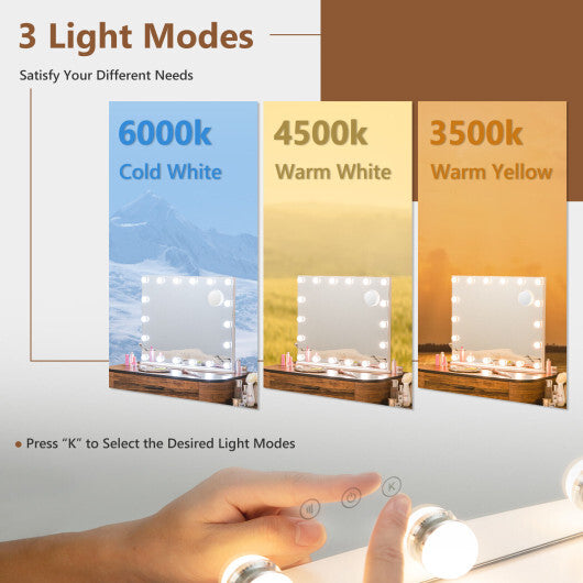 Vanity Mirror with 18 Dimmable LED Bulbs and 3 Color Lighting Modes-White W2B