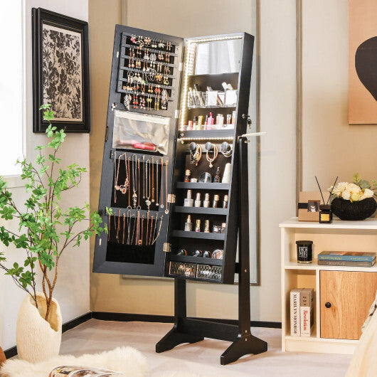 Freestanding Jewelry Cabinet with Full Length HD Mirror-White W2B