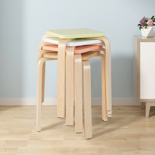 Set of 4 Colorful Square Stools with Anti-slip Felt Mats-Multicolor W2B