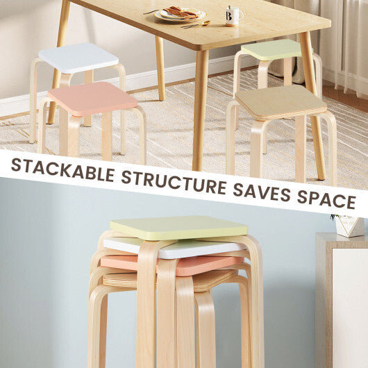 Set of 4 Colorful Square Stools with Anti-slip Felt Mats-Multicolor - Color: Multicolor W2B