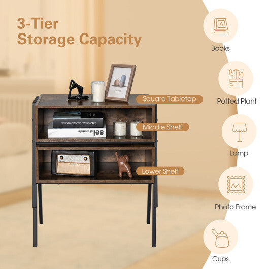 2 Pieces Stackable Night Stand Bedside End Table Set W2B