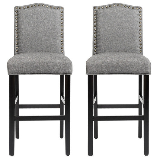 Set of 2 Counter Height Dining Side Barstools with Thick Cushion-Gray