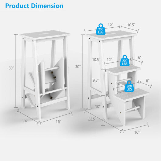 3 Tier Step Stool 3 in 1 Folding Ladder Bench-White - Color: White W2B