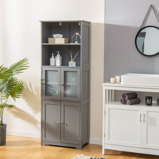 6-Tier Freestanding Bathroom Cabinet with 2 Open Compartments and Adjustable Shelves-Black W2B