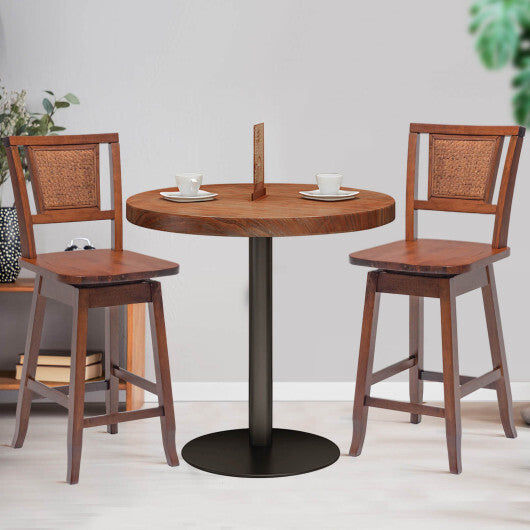2 Pieces 24.5 Inch Bar Stools with Rattan Back and Swivel Seat W2B