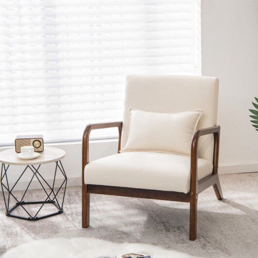Modern Accent Chair with Rubber Wood Frame and Lumbar Pillow-Beige W2B