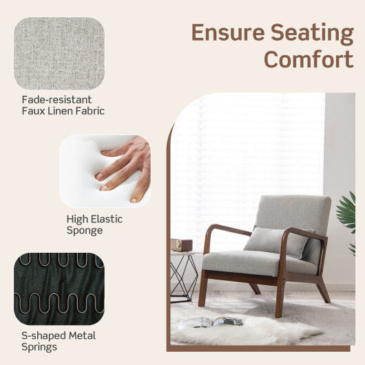 Modern Accent Chair with Rubber Wood Frame and Lumbar Pillow-Beige W2B