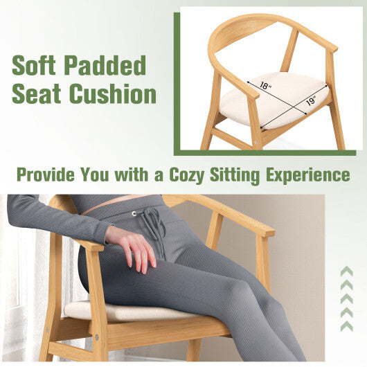 Bamboo Accent Chair with Armrest and Curved Backrest-Natural W2B