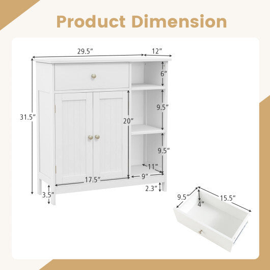 Bathroom Cabinet Floor Cabinet with Drawer and Open Compartments-White W2B
