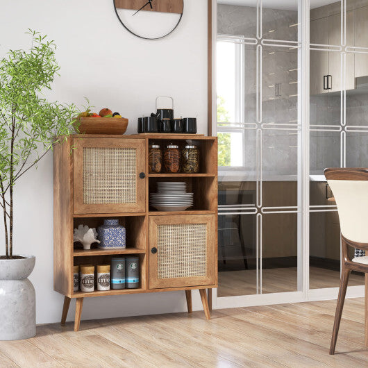 Rattan Buffet Cabinet with 2 Doors and 2 Cubbies-Natural W2B