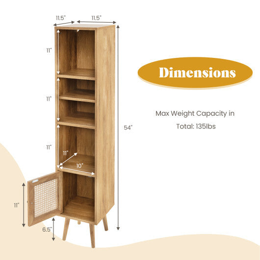 4 Tiers Rattan Storage Cabinet with Slim Design-Natural W2B