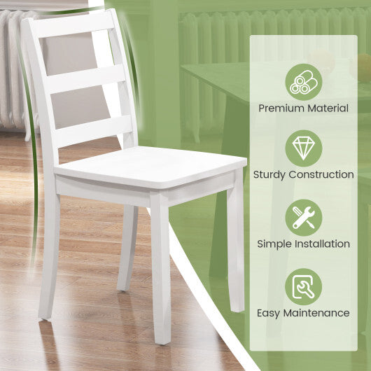 Set of 2 Wood Dining Chairs with Solid Rubber Wood Legs-White W2B