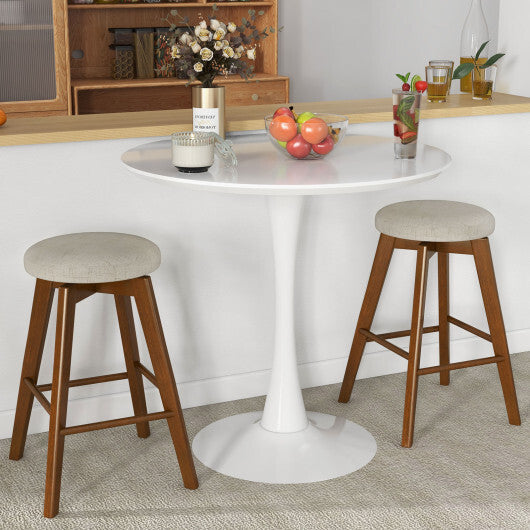 2 Pieces 26 Inch Backless Swivel Barstools with Linen Fabric Seat-Beige W2B