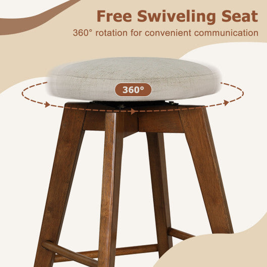 2 Pieces 26 Inch Backless Swivel Barstools with Linen Fabric Seat-Beige W2B