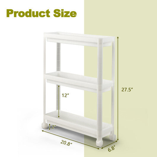 2 Pieces 3-Tier Slim Detachable Storage Cart with Drainage Holes and Wheels-White