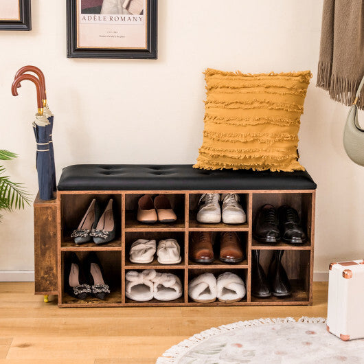 Shoe Storage Bench with Umbrella Stand and Adjustable Shelf-White W2B