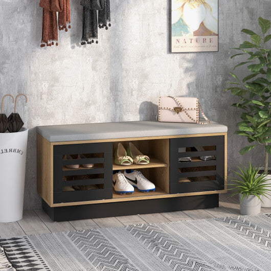 Shoe Bench with 6 Storage Compartments and 3 Adjustable Shelves-Natural W2B