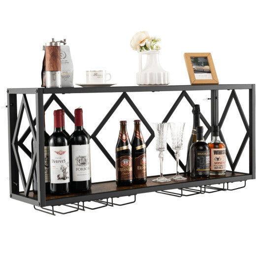 Wall Mounted Wine Rack for 39 Bottles and 12 Glasses