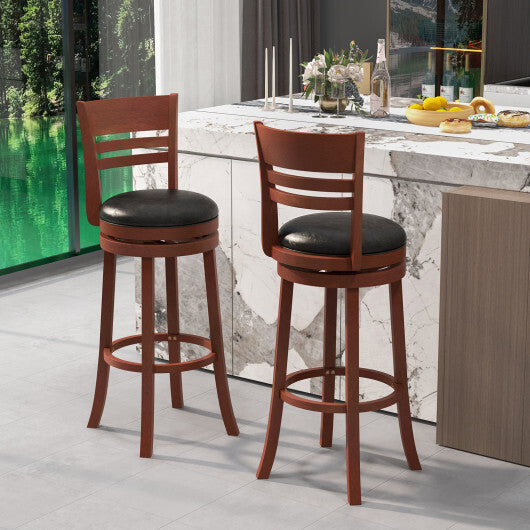 Set of 2 360? Bar Stools with PU Upholstered Seats-Brown W2B