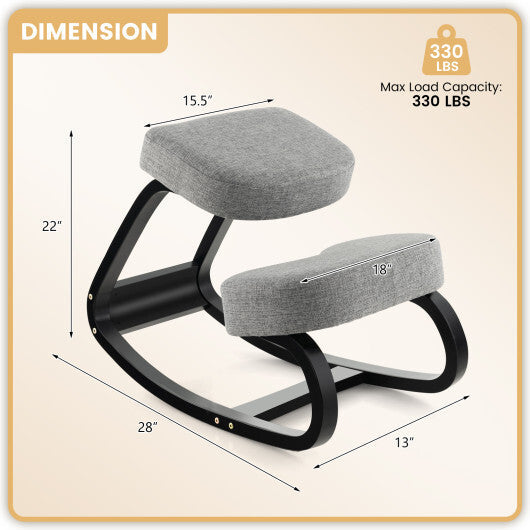Wooden Ergonomic Backless Rocking Kneeling Chair with Padded Cushion-Gray W2B