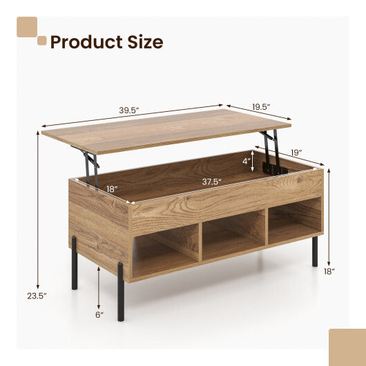 Living Room Central Table with Lifting Tabletop and Metal Legs-Natural W2B