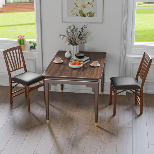 Set of 2 Folding Chairs with Padded Seat and Rubber Wood Frame-Brown W2B