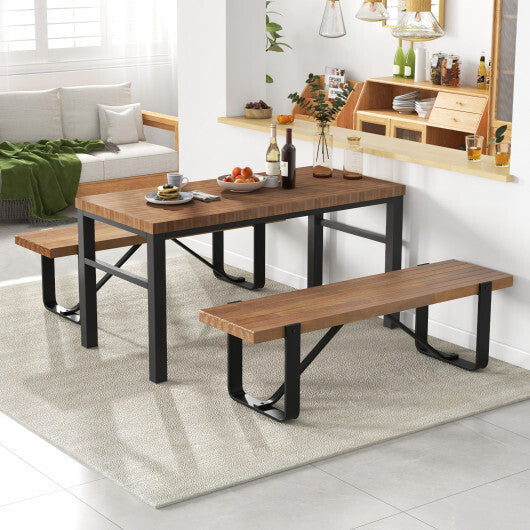 60 Inch Entryway Bench Rustic Farmhouse Wooden Shoe Rack with Metal Frame-Natural W2B