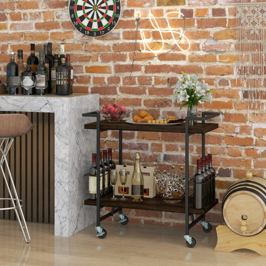 2-Tier Home Bar Cart with Lockable Wheels and Heavy-Duty Metal Frame-Rustic Brown W2B