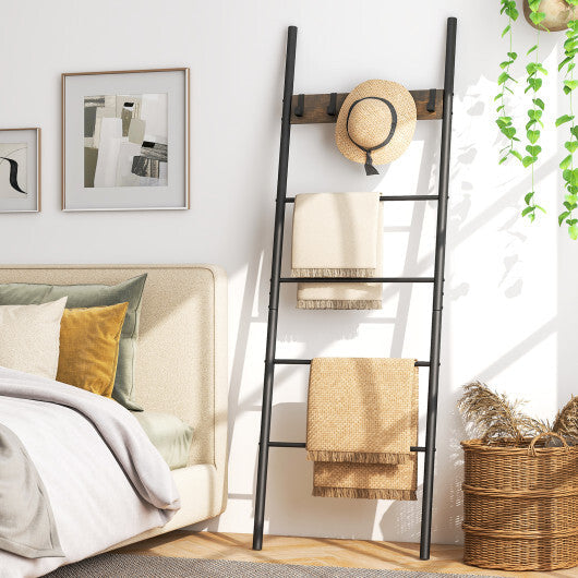 Wall-Leaning Decorative Blanket Holder with 5 Removable Hooks W2B