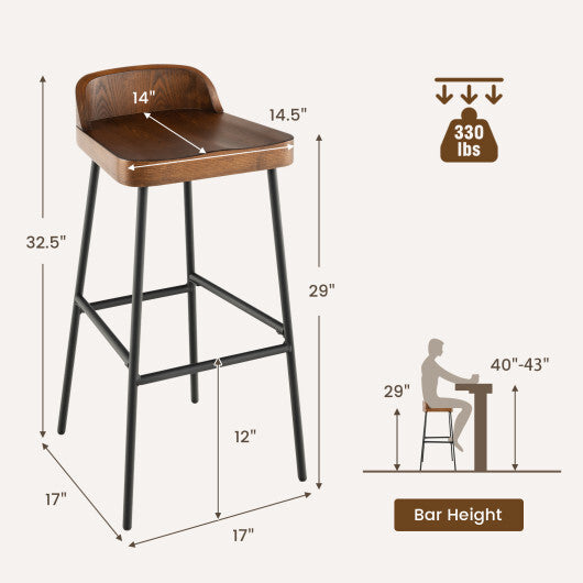 Set of 1/2 29 Inch Industrial Bar Stools with Low Back and Footrests-Set of 2 W2B